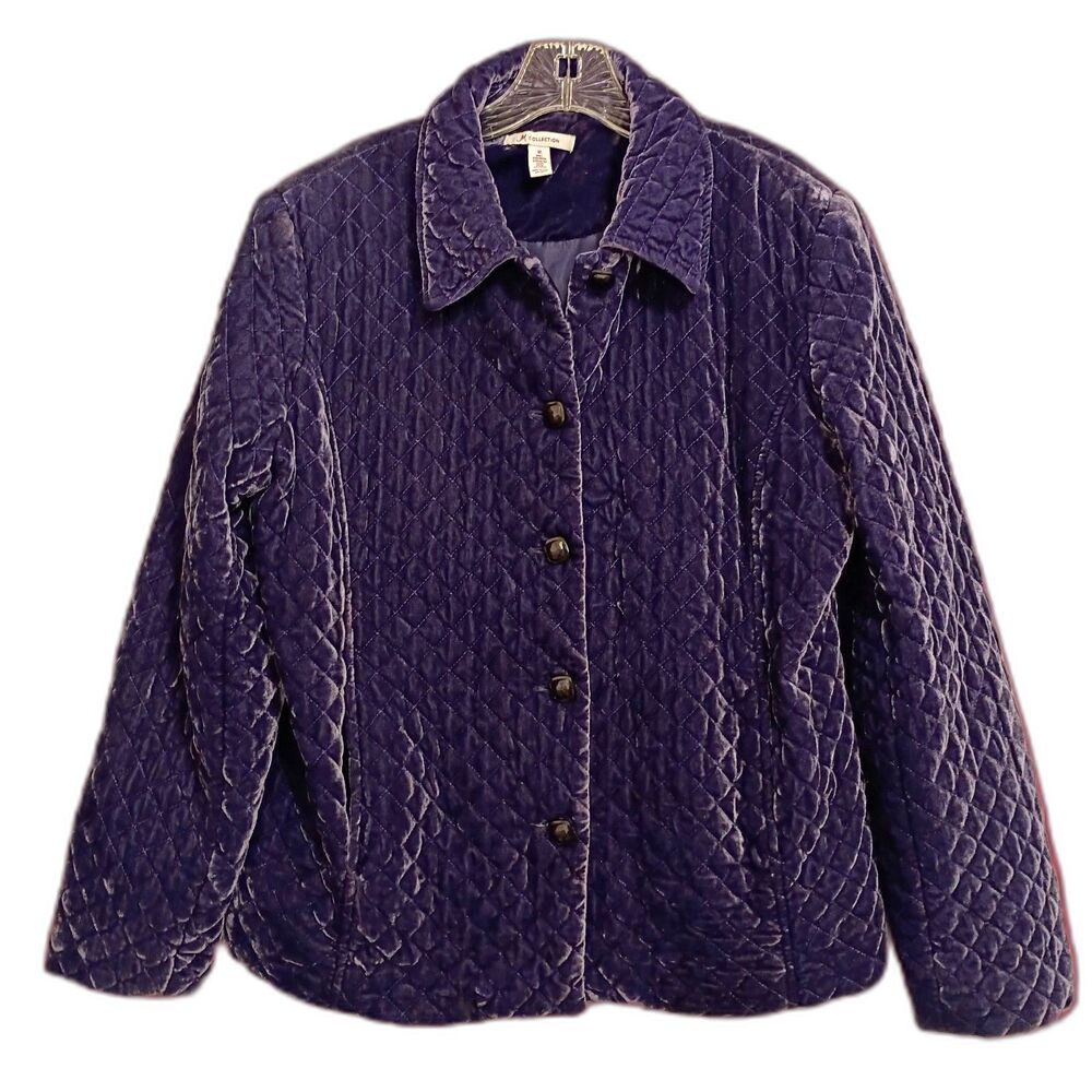 Purple Shimmery Velvet Quilted Jacket Barn Coat Women's 12 Preppy Old Money